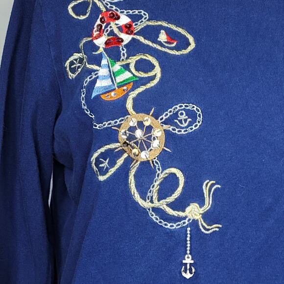 Quacker Factory Blue Nautical Tee Size Small - Picture 4 of 5